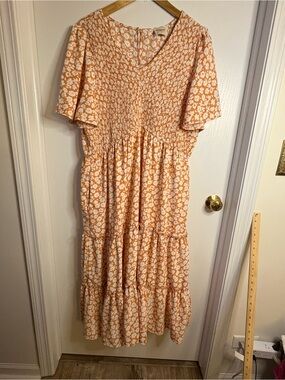 Hayden Sz 2XL Floral Smocked Tiered Flutter Sleeve Midi Pockets Babydoll Cottage